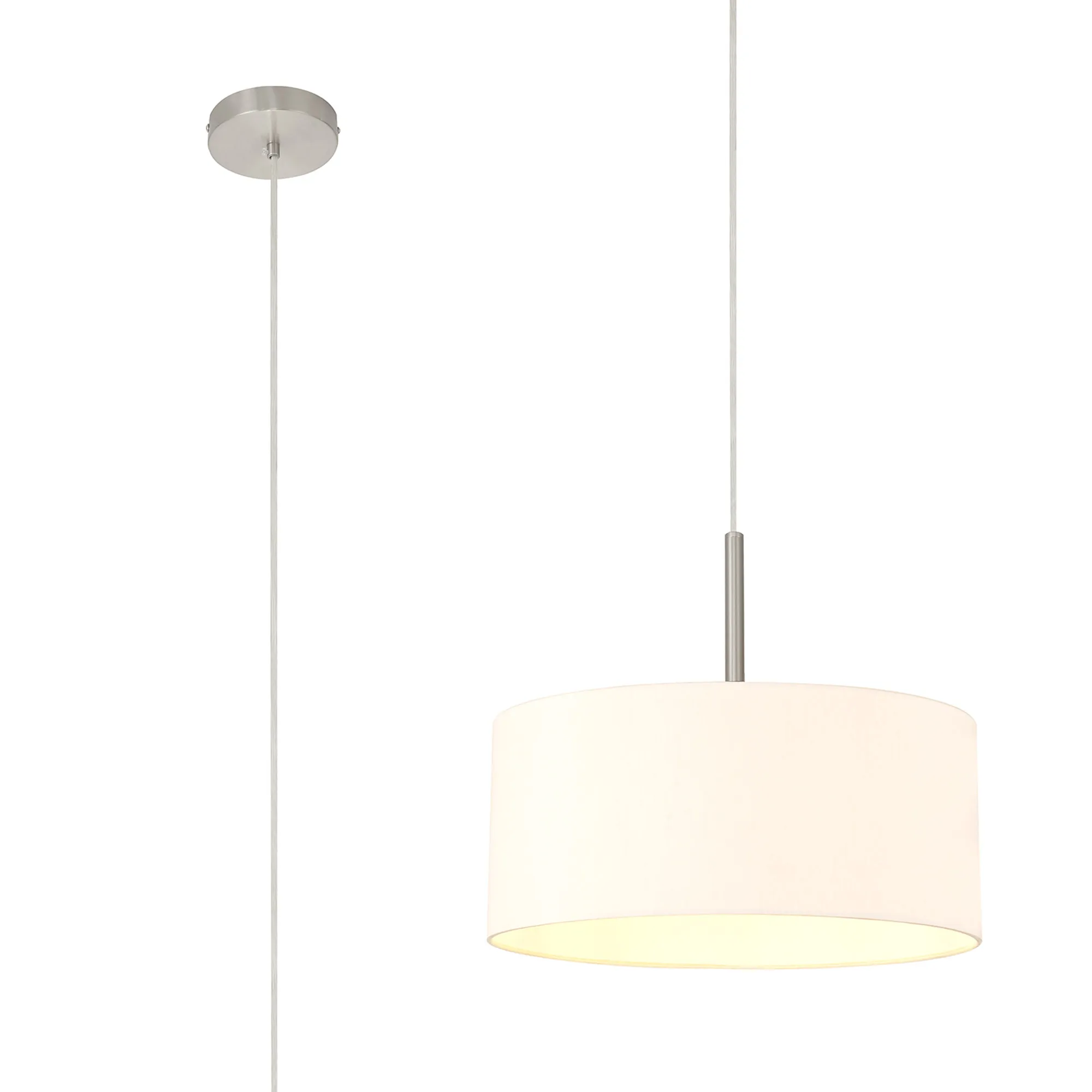 DK0288  Baymont 40cm Pendant 1 Light Satin Nickel, Nude Beige/Moonlight